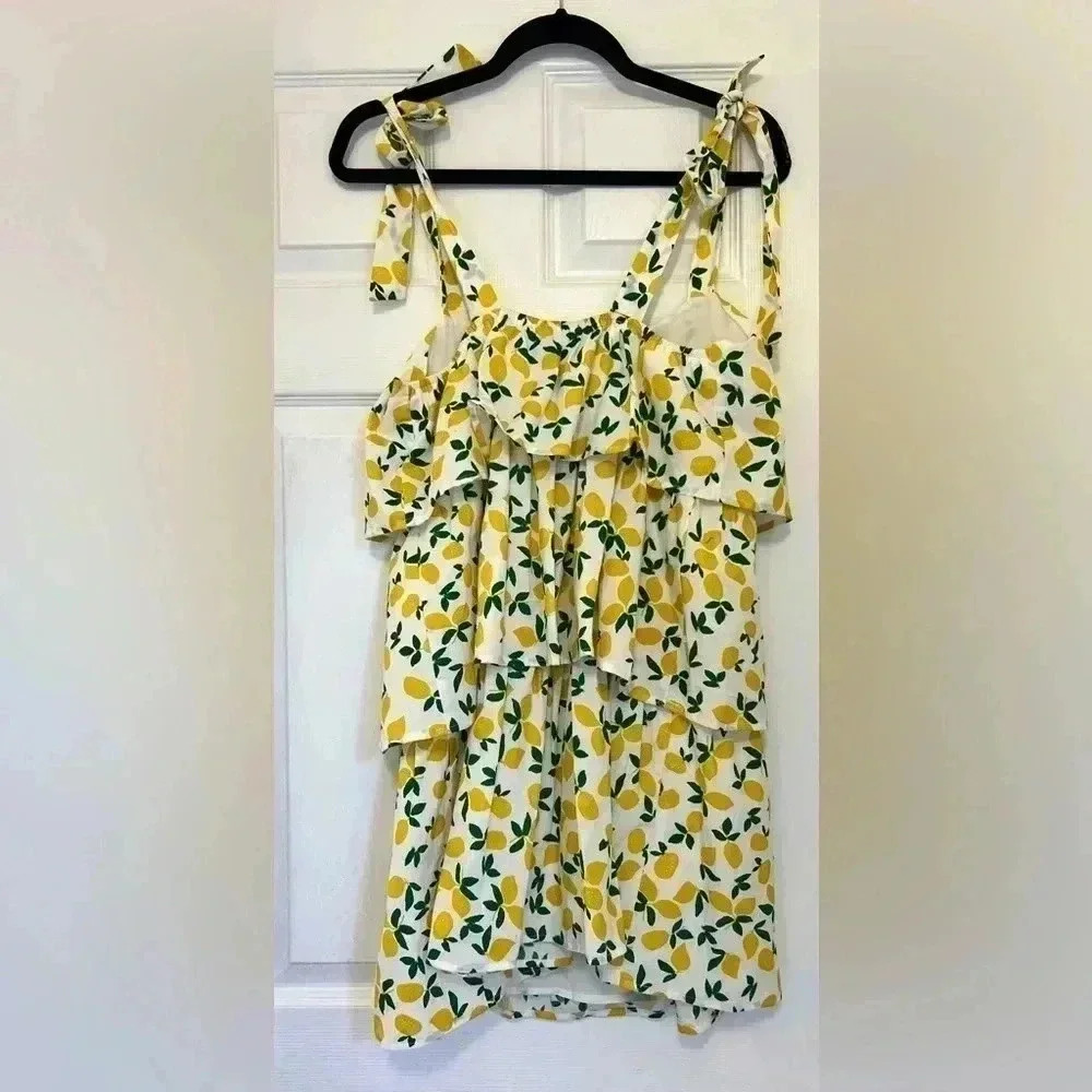 Lush Off White Lemon Print Ruffle Tiered Mini Dress Sz Small - Picture 6 of 16